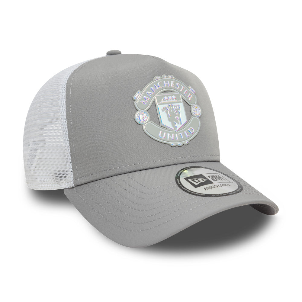 Manchester United FC Hat - Iridescent Graphite Grey EPL 9Forty A-Frame Trucker Snapback Cap - New Era